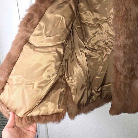 Fur Origin France Rabbit Fur Short Coat Jacket Brown Soft Hook Closure - Picture 8 of 10